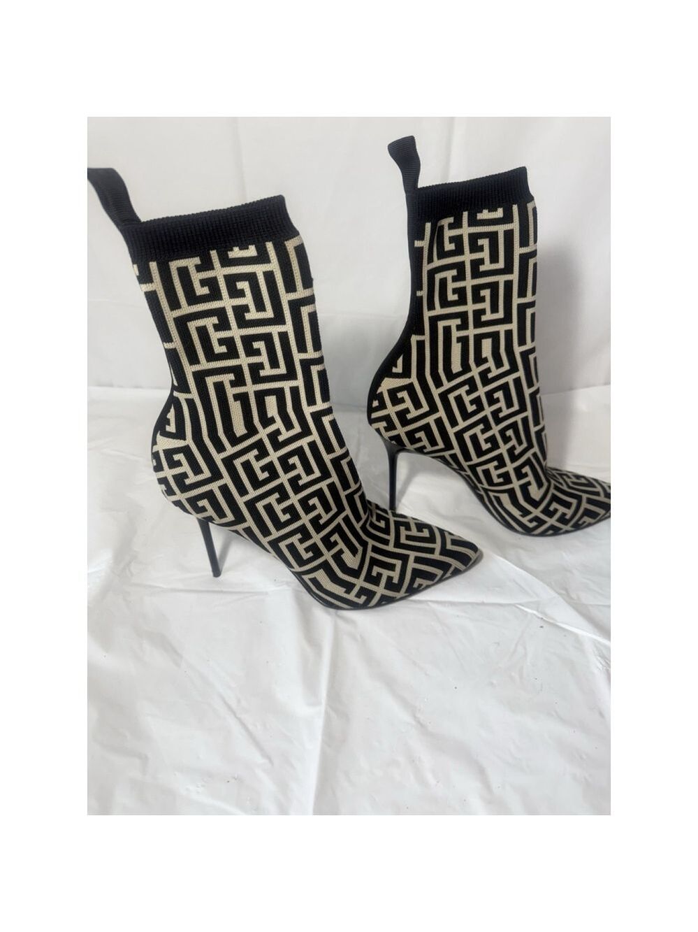Balmain Skye Stretch Knit Ankle Boots EU 37 Monogram Pattern Made in Italy - Picture 5 of 16